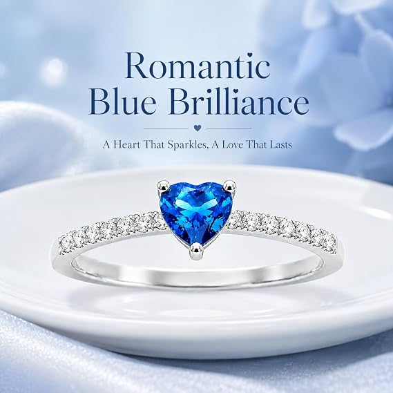 Crytal Blue Heart Ring For Women