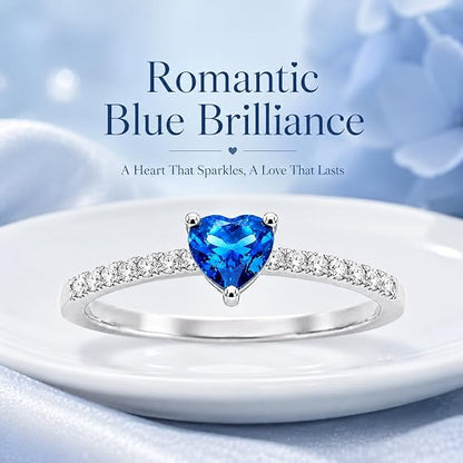 Crytal Blue Heart Ring For Women