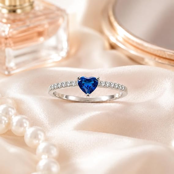 Crytal Blue Heart Ring For Women