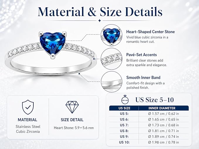 Crytal Blue Heart Ring For Women