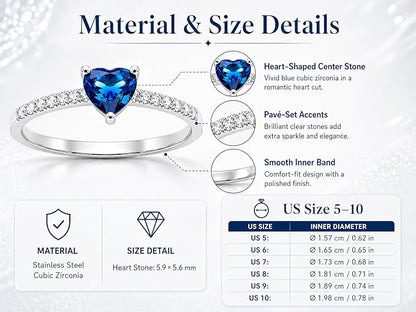 Crytal Blue Heart Ring For Women