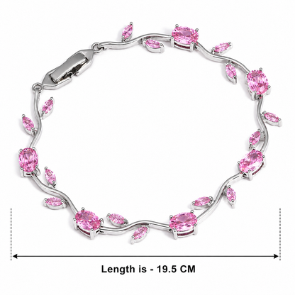 Tulip Crystal Vine Bracelet - (Silver-Pink)