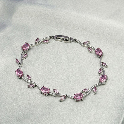 Tulip Crystal Vine Bracelet - (Silver-Pink)