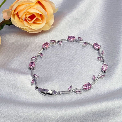 Tulip Crystal Vine Bracelet - (Silver-Pink)