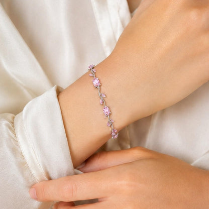 Tulip Crystal Vine Bracelet - (Silver-Pink)