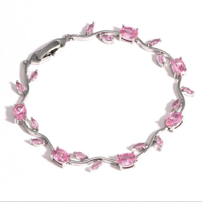 Tulip Crystal Vine Bracelet - (Silver-Pink)